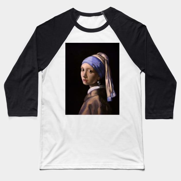 Girl with a pearl earring Baseball T-Shirt by Artofokan